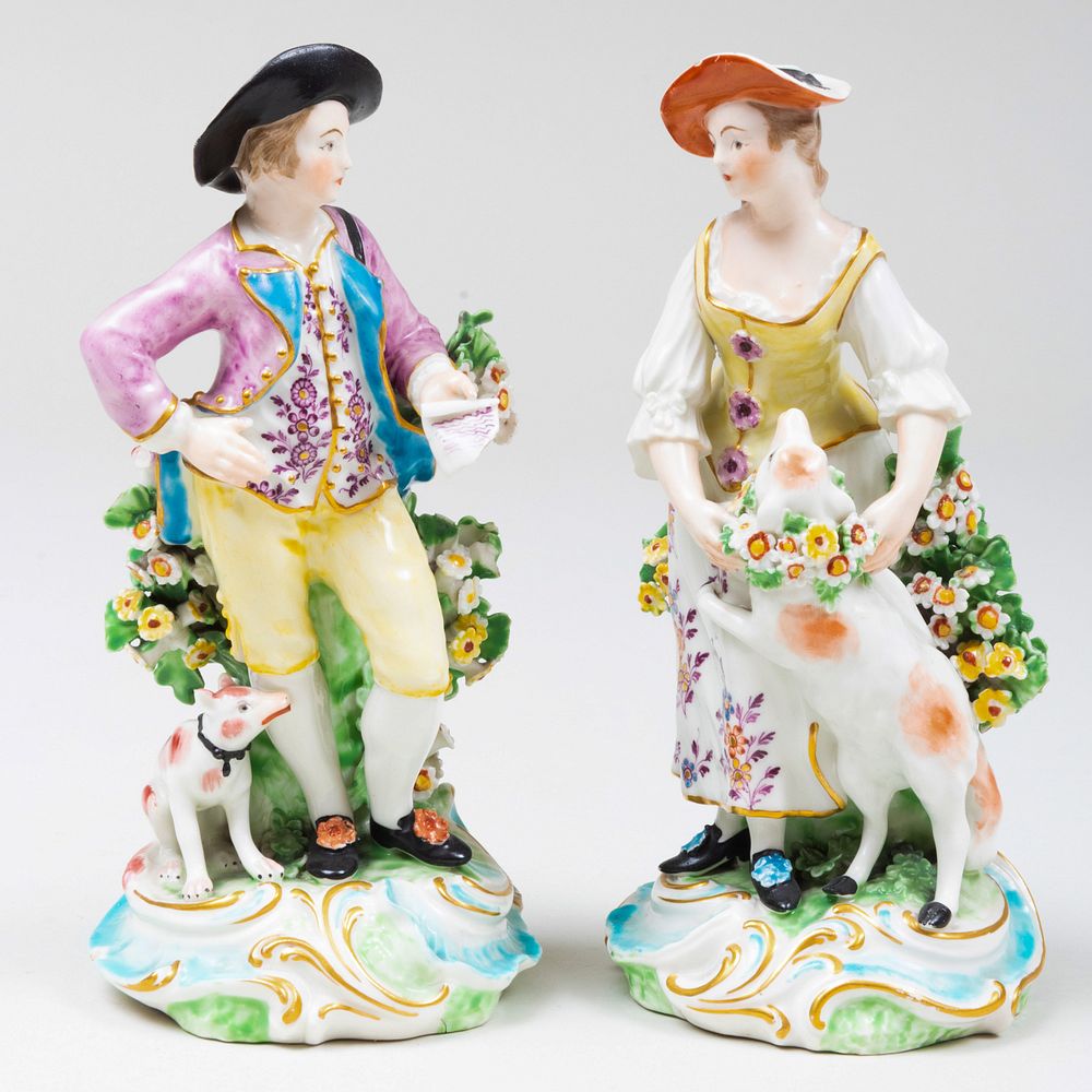 Appraisal: Pair of Chelsea-Derby Porcelain Figural Groups of Shepherd and Shepherdess