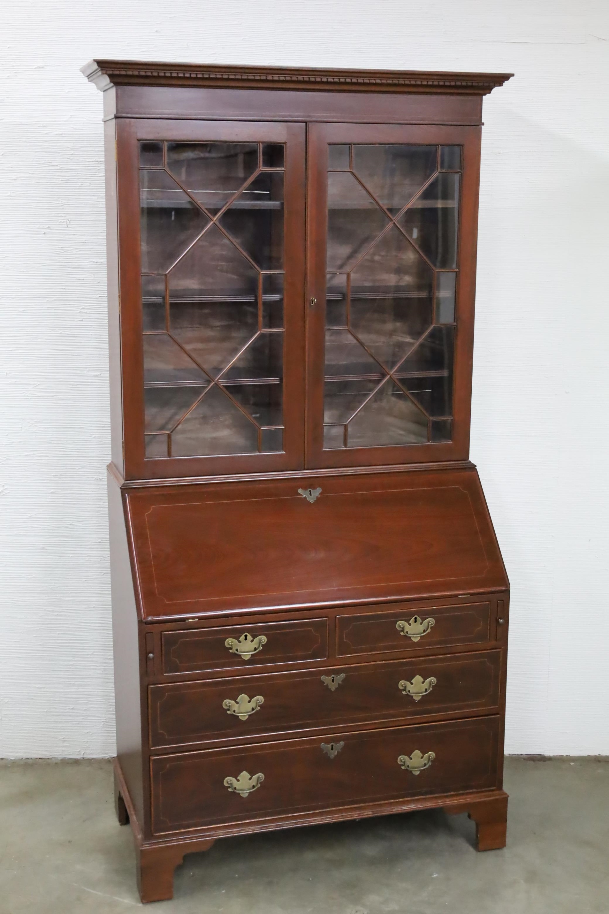 Appraisal: ENGLISH STYLE MAHOGANY BUREAU BOOKCASE English style mahogany bureau bookcase