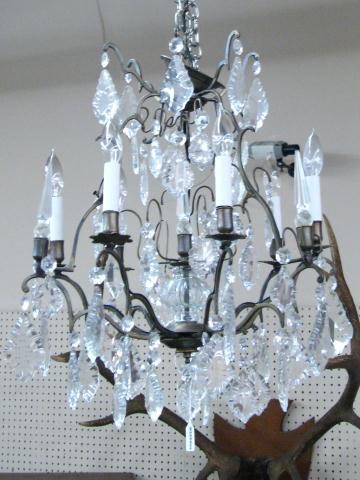 Appraisal: Vintage Nine Branch Crystal Prism and cast metal Chandelier approximately