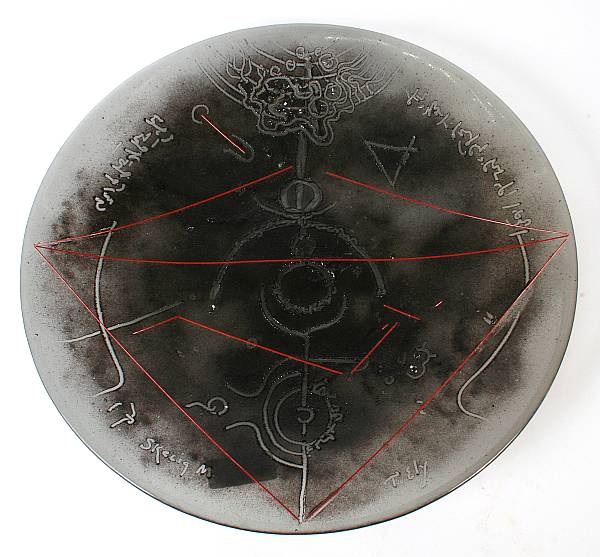 Appraisal: A modern glass platter with applied decoration signed Skelig M