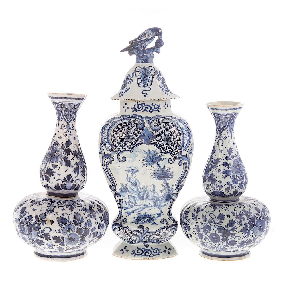 Appraisal: Three Dutch Delftware blue white articles mid- th century including