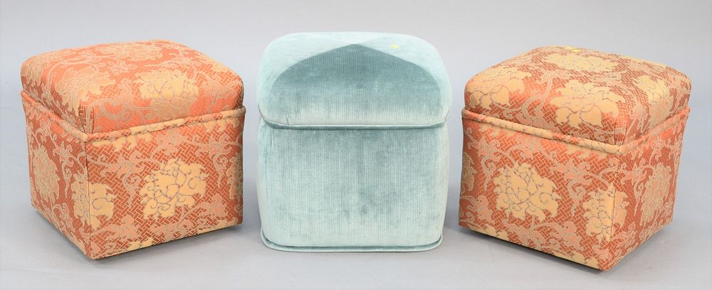 Appraisal: Three custom upholstered ottomans to include a matching pair ht