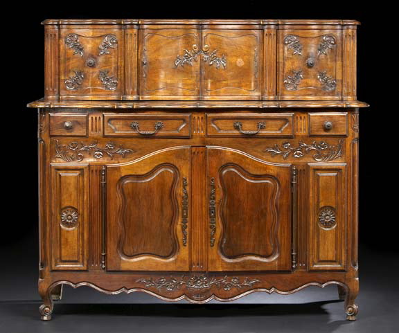 Appraisal: Provincial Louis XV-Style Mahogany and Walnut Buffet mid- th century