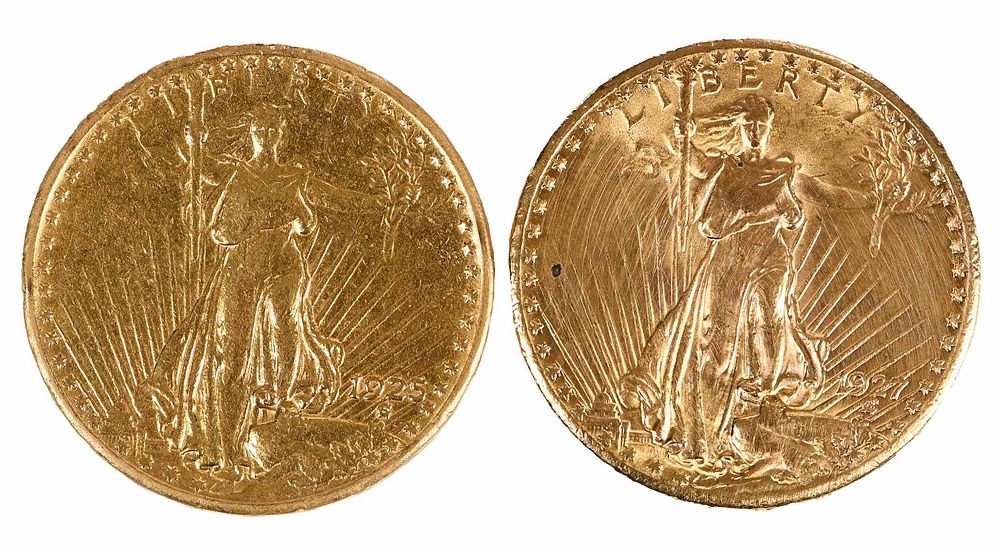 Appraisal: Two St Gaudens Gold Coins fineness Condition moderate wear throughout