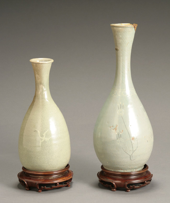 Appraisal: Two Korean Inlaid Celadon Bottles Koryo Dynasty Circa th- th