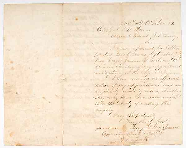 Appraisal: Civil War - Autographs Civil War Letter Addressed to Brigadier