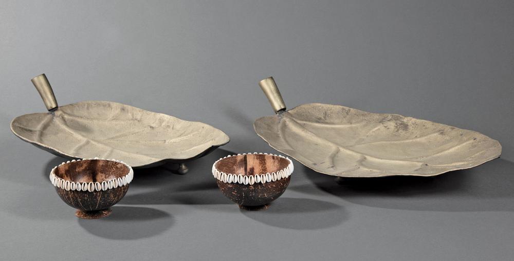 Appraisal: Decorative Pair of Metal Leaf-Form Trays th c raised on