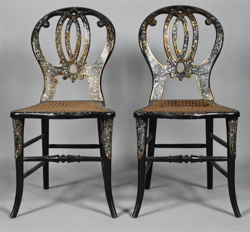 Appraisal: PAIR OF TH CENTURY ENGLISH MOTHER OF PEARL AND CANED