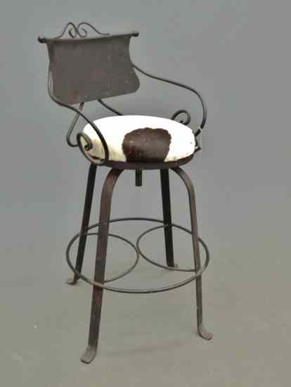 Appraisal: Decorative cowhide covered seat wrought iron stool '' Ht