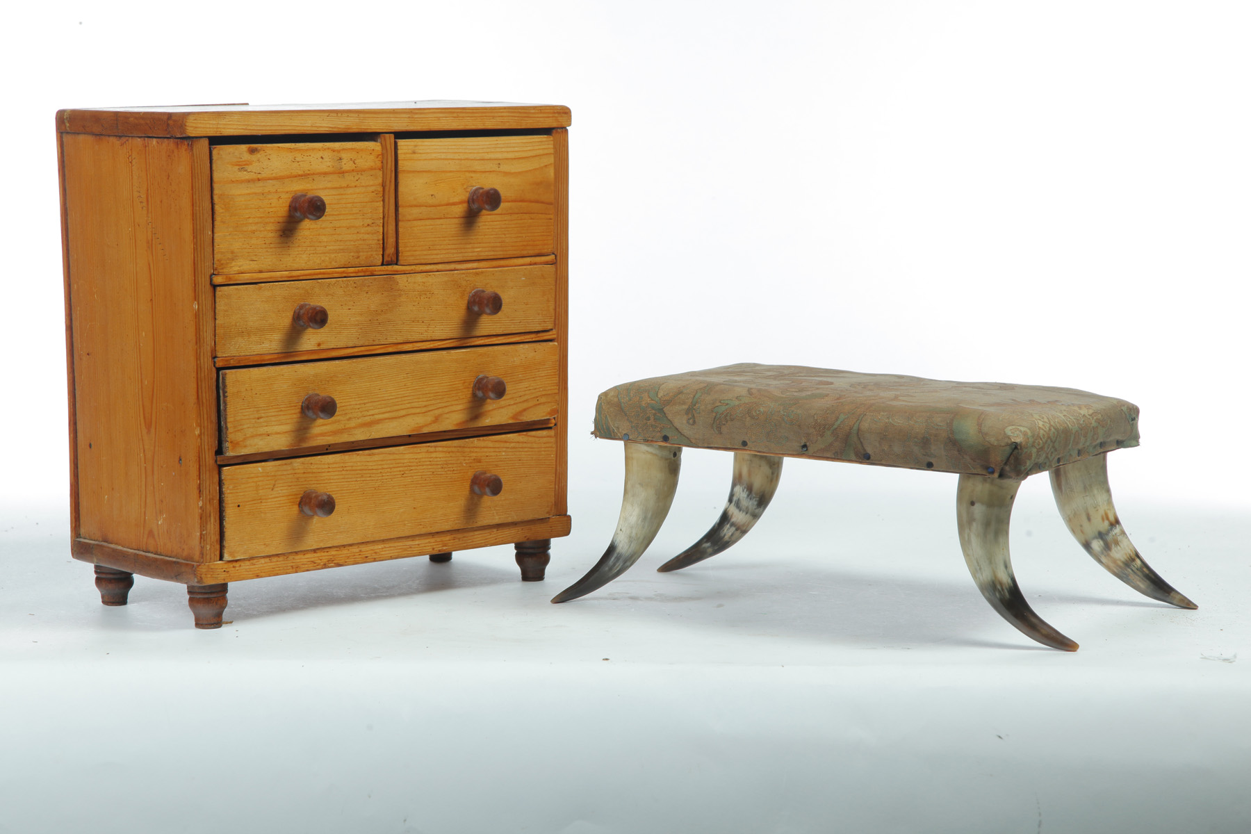 Appraisal: AMERICAN HORN FOOTSTOOL AND MINIATURE CHEST Late th- th century