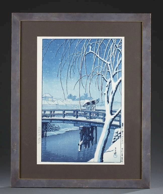 Appraisal: Kawase Hasui Evening Snow Edo River Hasui Kawase Japan -