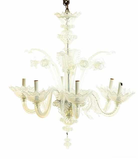 Appraisal: Murano glass six-light chandelier ruffled canopy above acanthus and floral