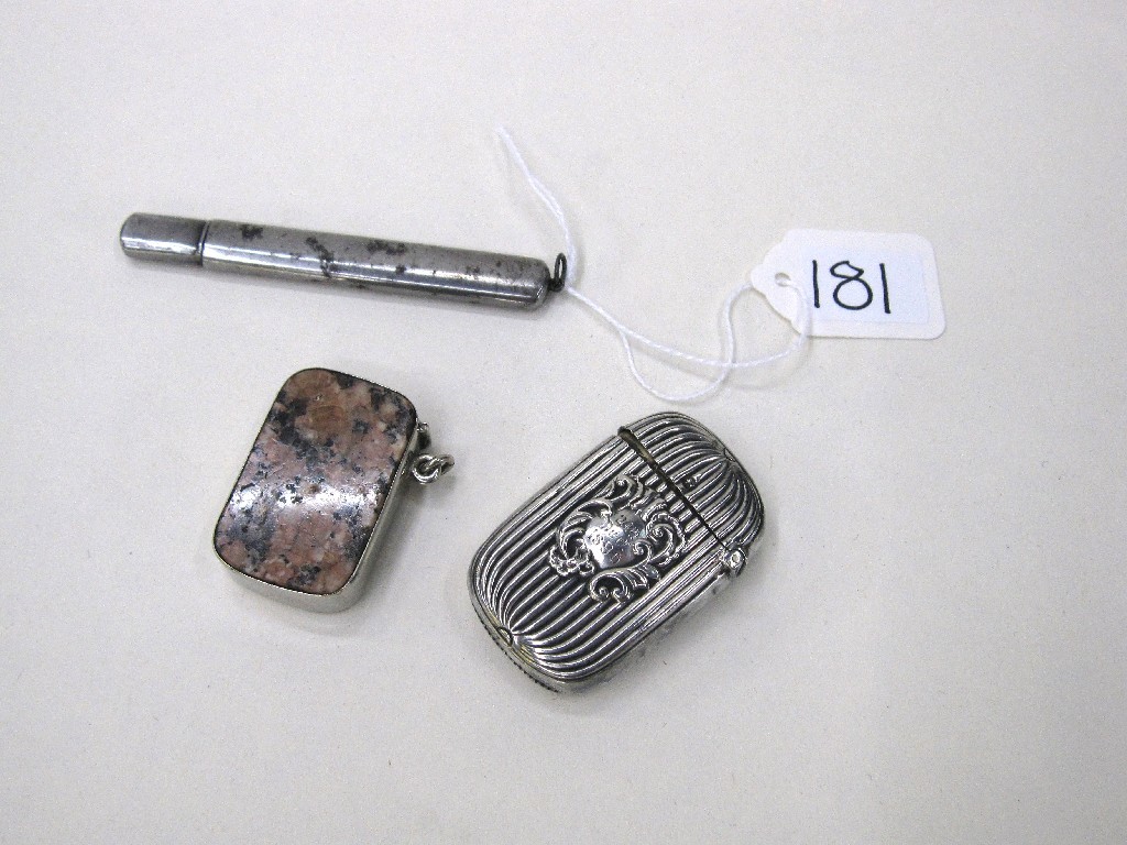 Appraisal: Lot comprising silver vesta agate set vesta and a pair