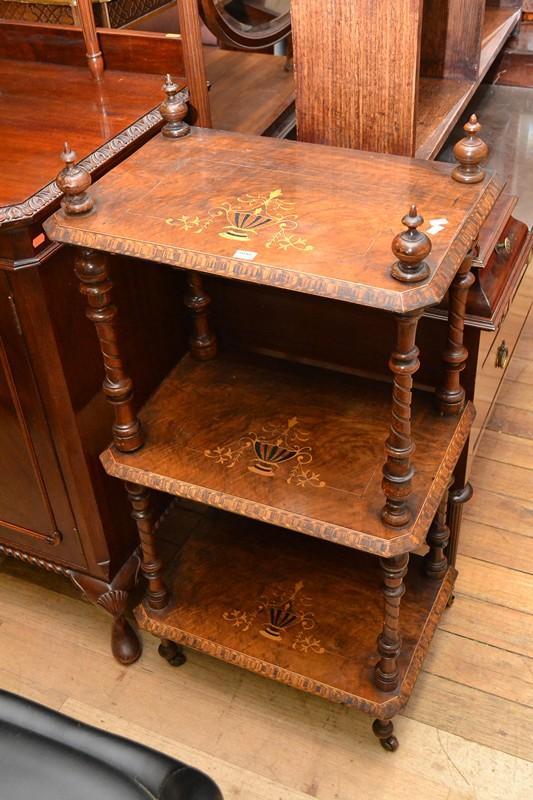 Appraisal: A VICTORIAN BURR WALNUT THREE TIER WHAT-NOT AF A VICTORIAN