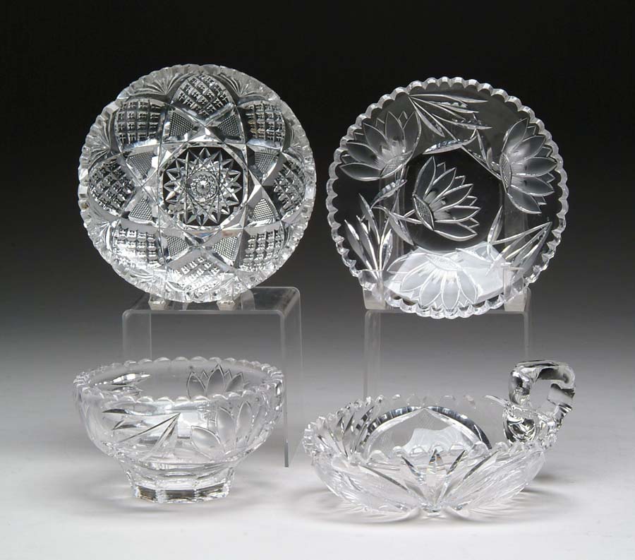 Appraisal: FOUR CUT GLASS ITEMS Lot consists of an intaglio cut