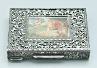 Appraisal: Italian silver purse accessories rectangular with engraved scroll decoration lid