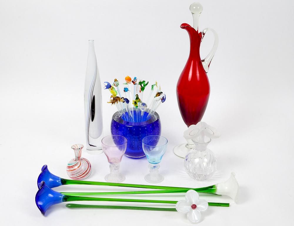 Appraisal: GROUP OF CONTEMPORARY GLASS VESSELS OBJECTS Modern Mostly Murano and