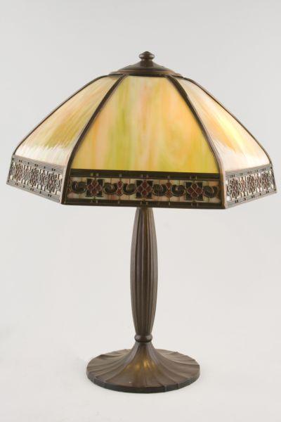 Appraisal: Signed Handel Slag Glass Table Lamp shade braced with hexagonal