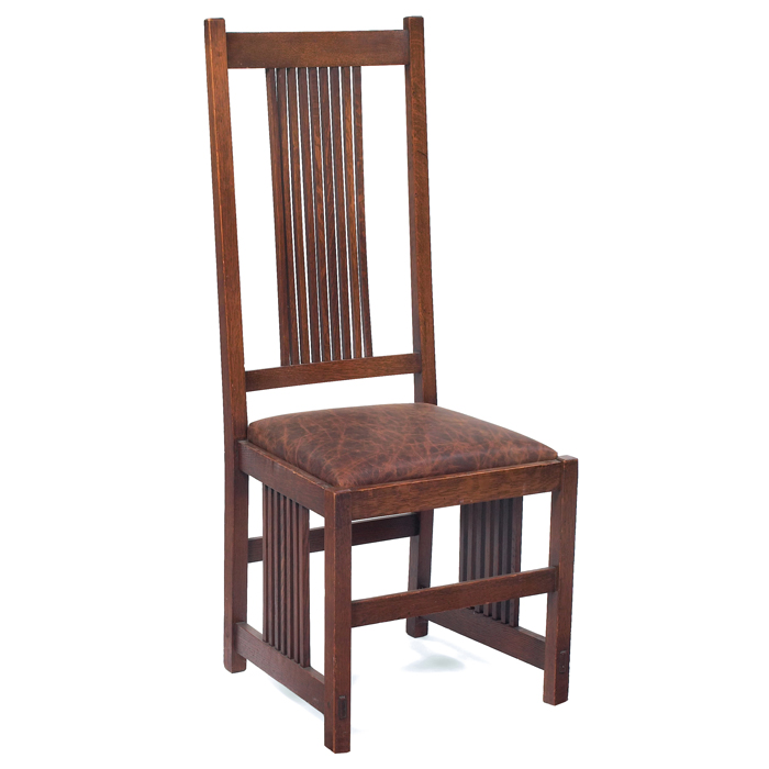 Appraisal: Good Gustav Stickley side chair high-back form with nine spindles