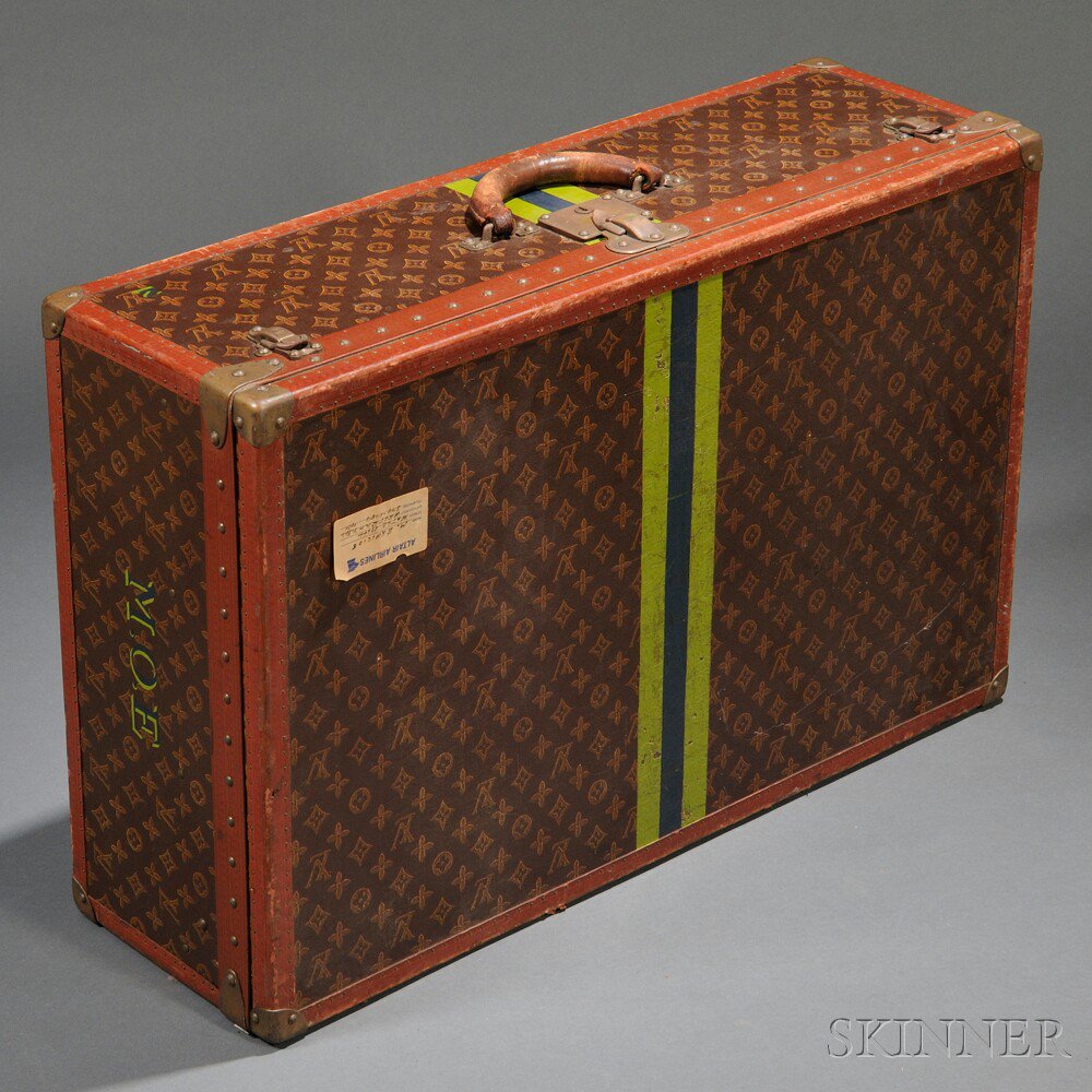 Appraisal: Louis Vuitton Monogram Suitcase France brass hardware and natural cowhide