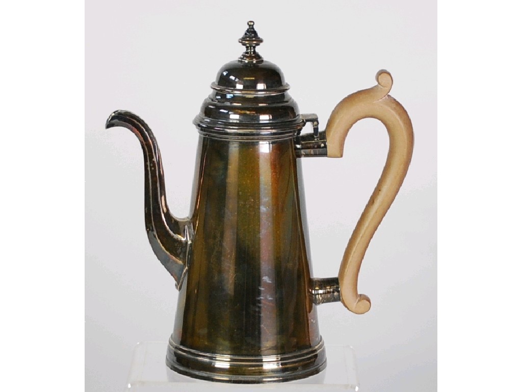 Appraisal: GEORGIAN STYLE COFFEE POT plain and tapered the high domed