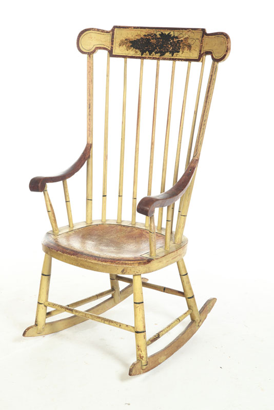 Appraisal: BAMBOO WINDSOR ARMCHAIR ROCKER American th century mixed woods ''S''