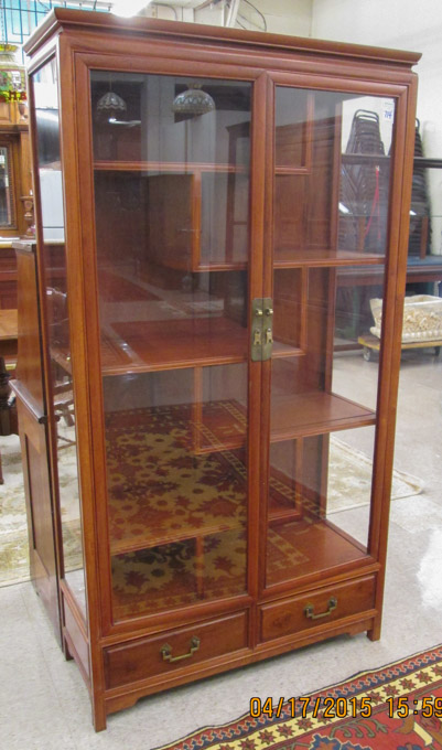 Appraisal: GLASS AND TEAKWOOD DISPLAY CABINET Chinese th century the interior