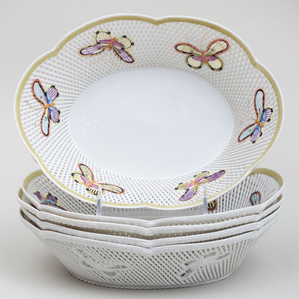 Appraisal: Group of Five Klausenberg Porcelain Butterfly Baskets Blue printed mark