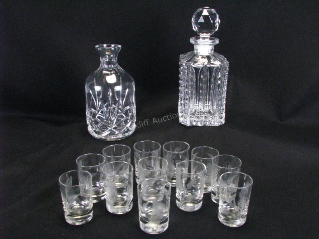 Appraisal: Group of Glassware Decanter pieces total including decanter with round