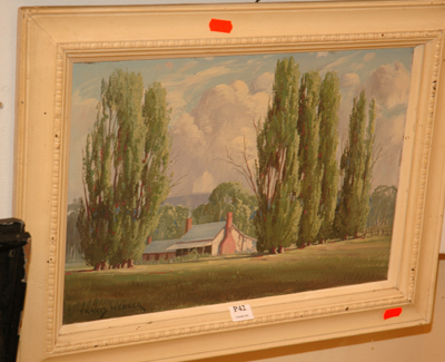 Appraisal: TRAVIS WEBBER HOMESTEAD AMONGST POPLARS OIL ON BOARD