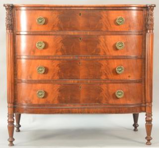 Appraisal: Sheraton mahogany bowfront chest with cookie corners having carved and