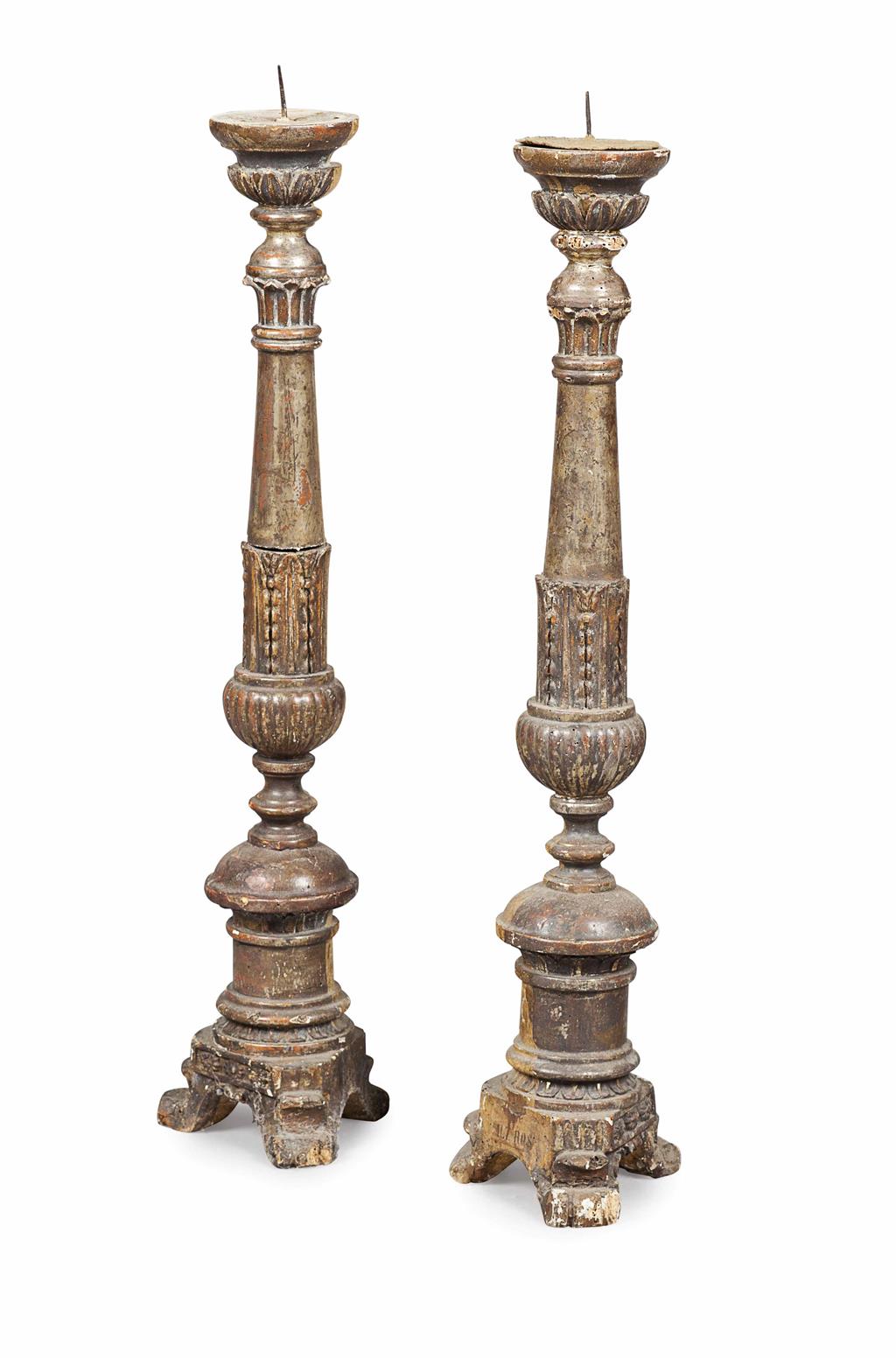 Appraisal: PAIR OF GILTWOOD AND GESSO PRICKET STICKS TH CENTURY of