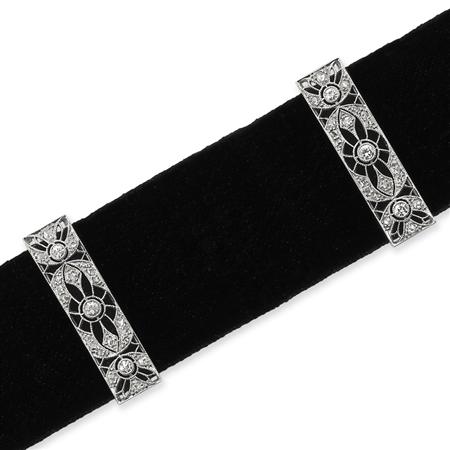 Appraisal: Edwardian Black Velvet Platinum and Diamond Choker Necklace Estimate -