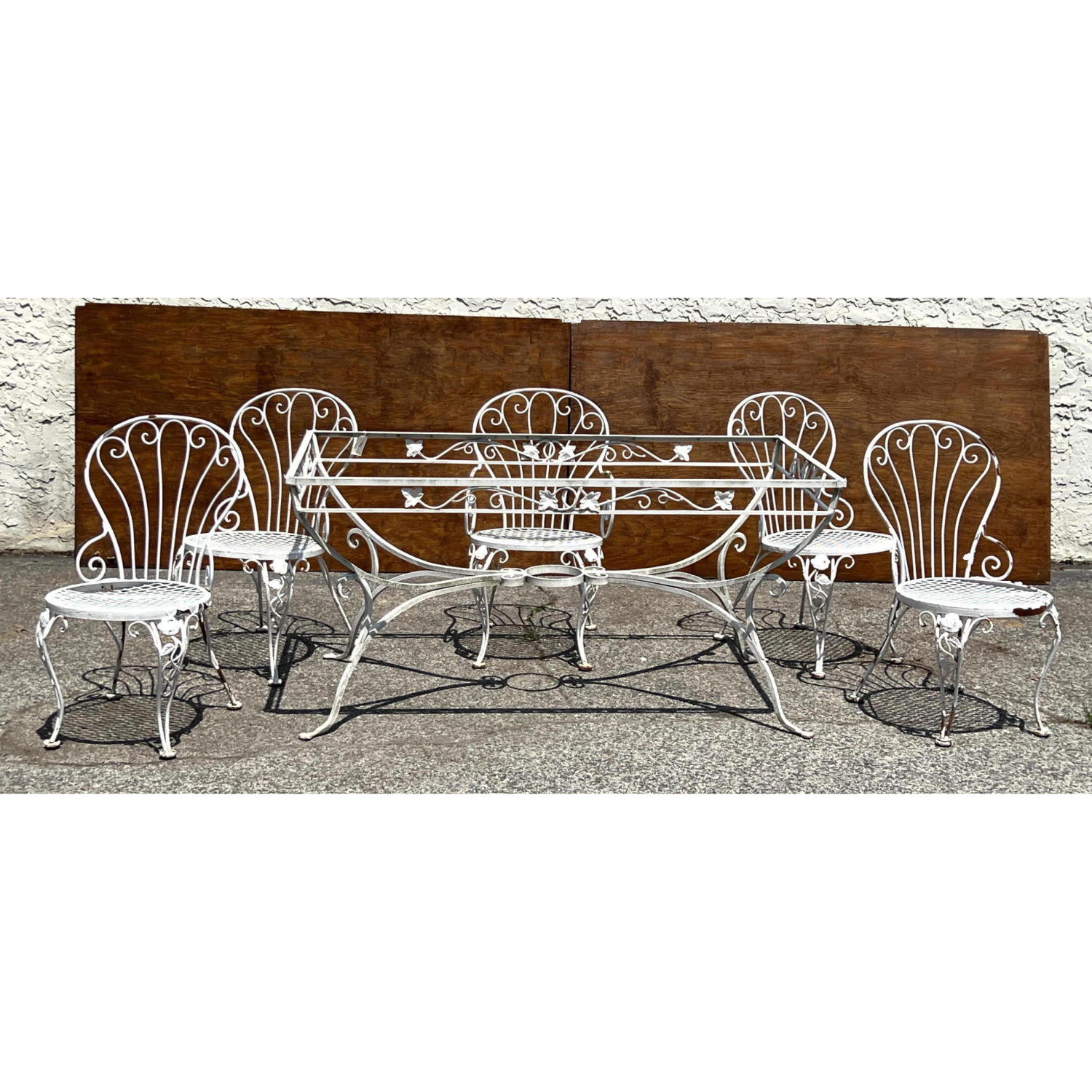 Appraisal: pc Painted White Iron Outdoor Dining Set Large Dining Table