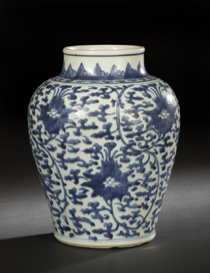 Appraisal: Large Chinese Blue and White Porcelain Storage Jar Qianlong Reign