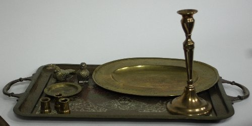 Appraisal: Sundry brassware and an inlaid tray