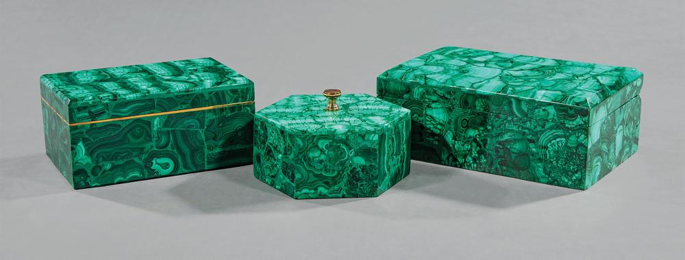 Appraisal: Three Continental Malachite Boxes largest h in w in d