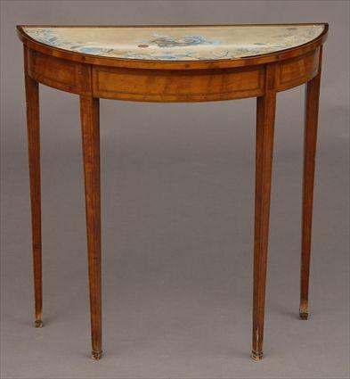 Appraisal: GEORGE III INLAID SATINWOOD DEMILUNE TABLE THE TOP WITH LATE