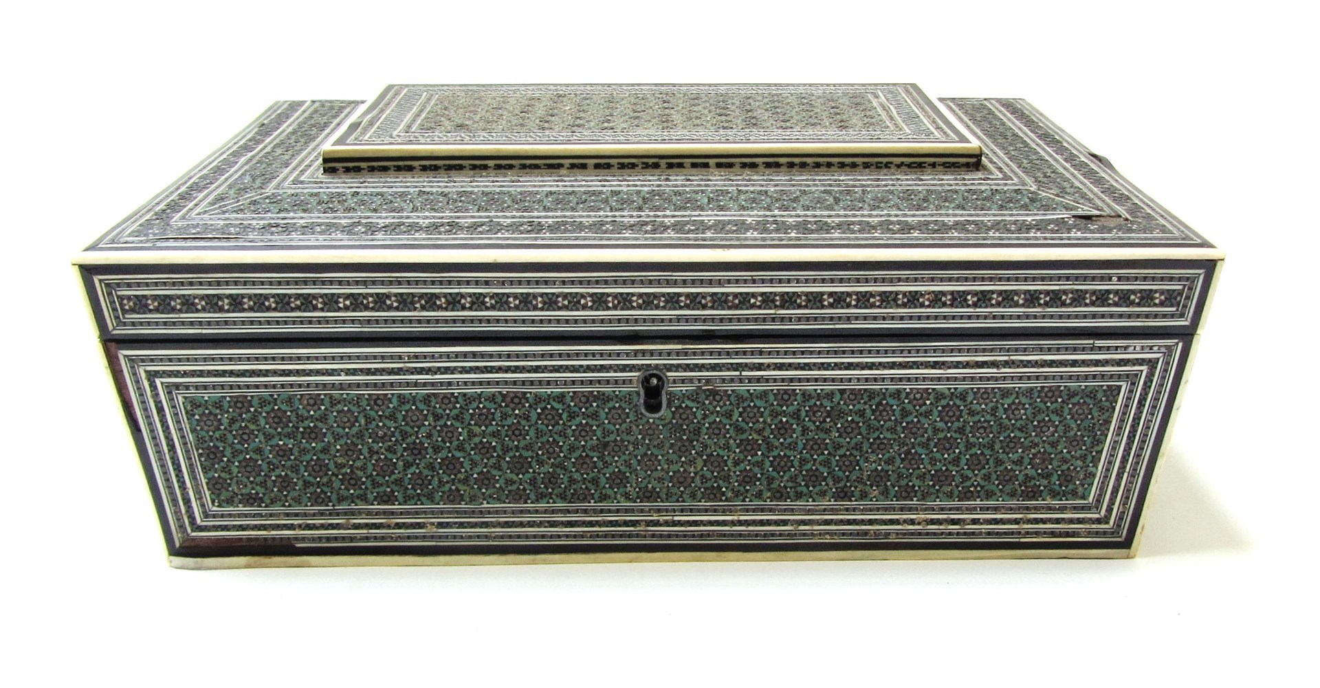 Appraisal: A th century Anglo-Indian inlaid sewing box of shallow sarcophagus