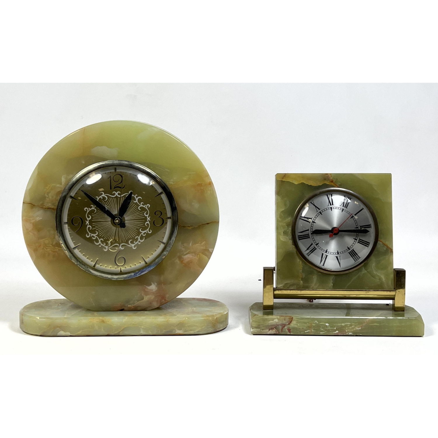 Appraisal: Pair Art Deco Onyx Frame Desk Clocks Dimensions H inches