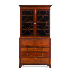 Appraisal: A George III Style Satinwood Inlaid Mahogany Secretary Bookcase th