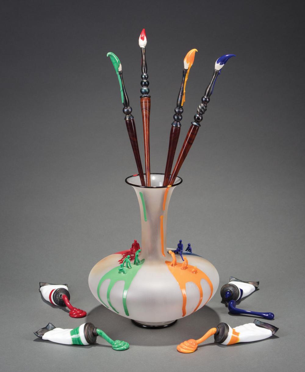 Appraisal: Cesare Toffolo Italian b Vase with Paint Brushes and Paint