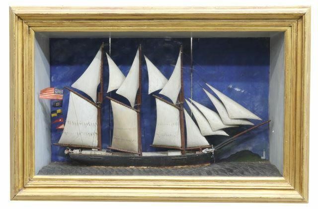 Appraisal: American Folk Art framed ship diorama New England th c