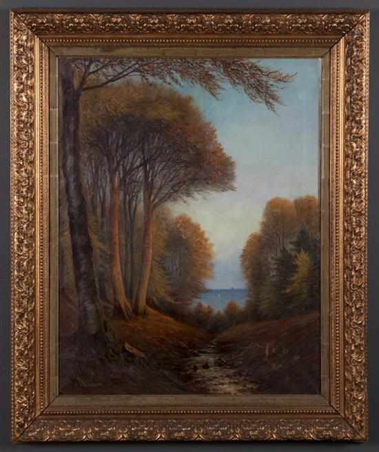 Appraisal: Wilhelm Ferdinand Leisner Danish - Landscape with Trees and Stream