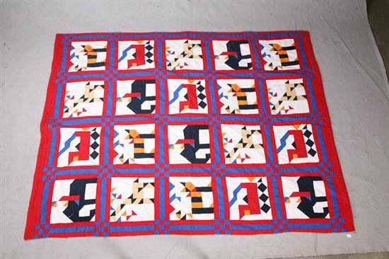 Appraisal: PIECED QUILT Animal blocks including cat giraffe elephant on a