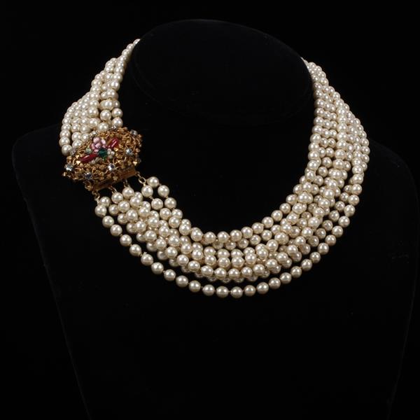 Appraisal: Miriam Haskell Multi-strand Faux Pearl Necklace with Jeweled Clasp Missing