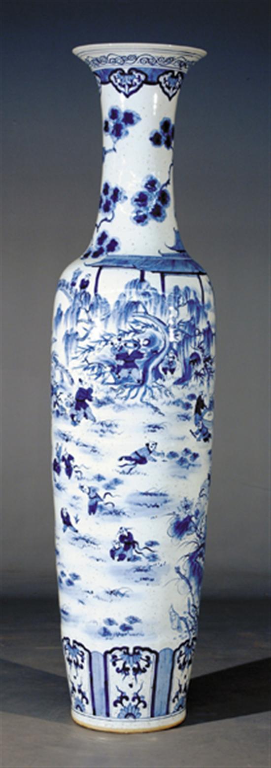 Appraisal: Impressive Chinese blue-and-white porcelain urn baluster shape with flared rim