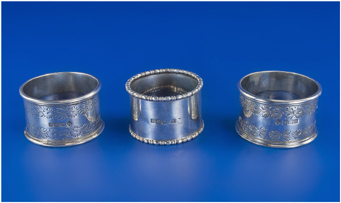 Appraisal: Three Silver Napkin Holders All fully hallmarked Weight ounces