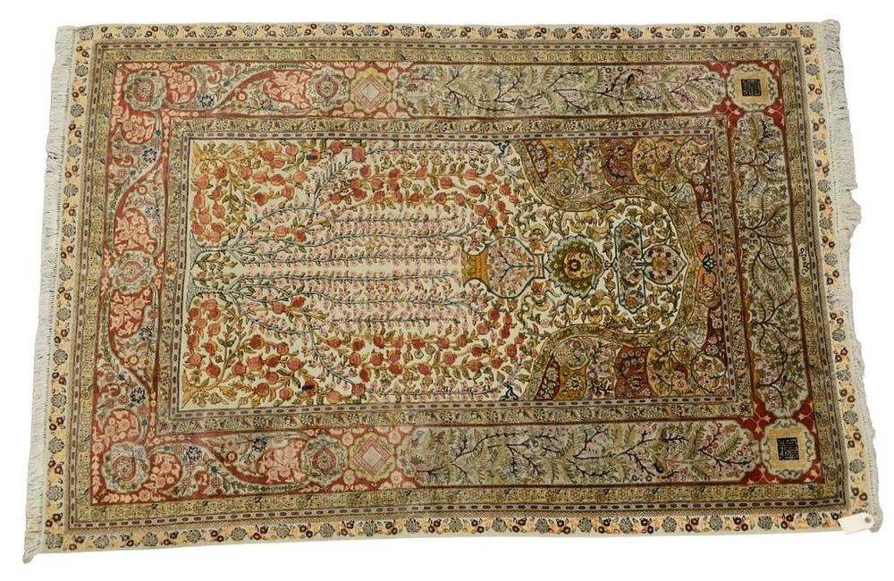 Appraisal: Silk Oriental Prayer Rug with metal threading ' x '