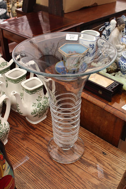 Appraisal: A CONTEMPORARY CLEAR GLASS TRUMPET SHAPED FLOWER VASE with spiralling